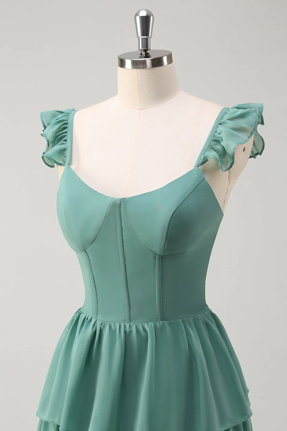 Eucalyptus A Line Corset Robe de demoiselle d’honneur longue avec fente - Image 6