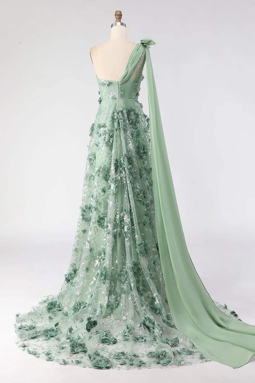 Eucalyptus Sequins ligne A à une épaule Fleurs 3D Robe de bal longue avec fente - Image 2