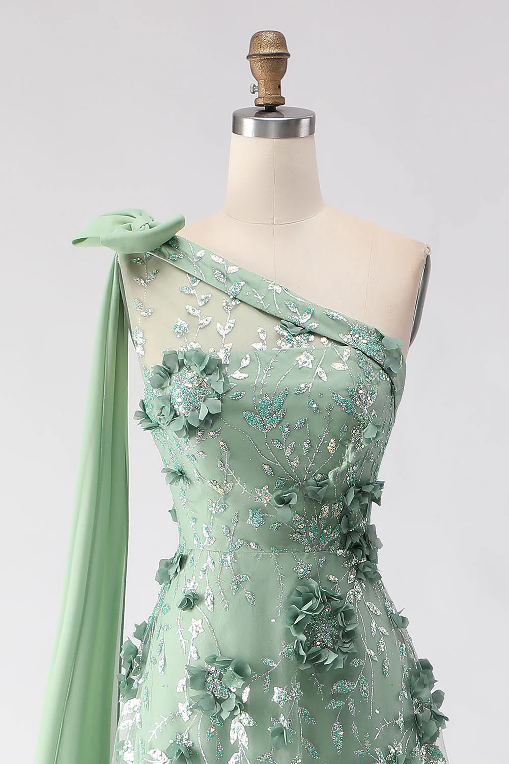 Eucalyptus Sequins ligne A à une épaule Fleurs 3D Robe de bal longue avec fente - Image 4