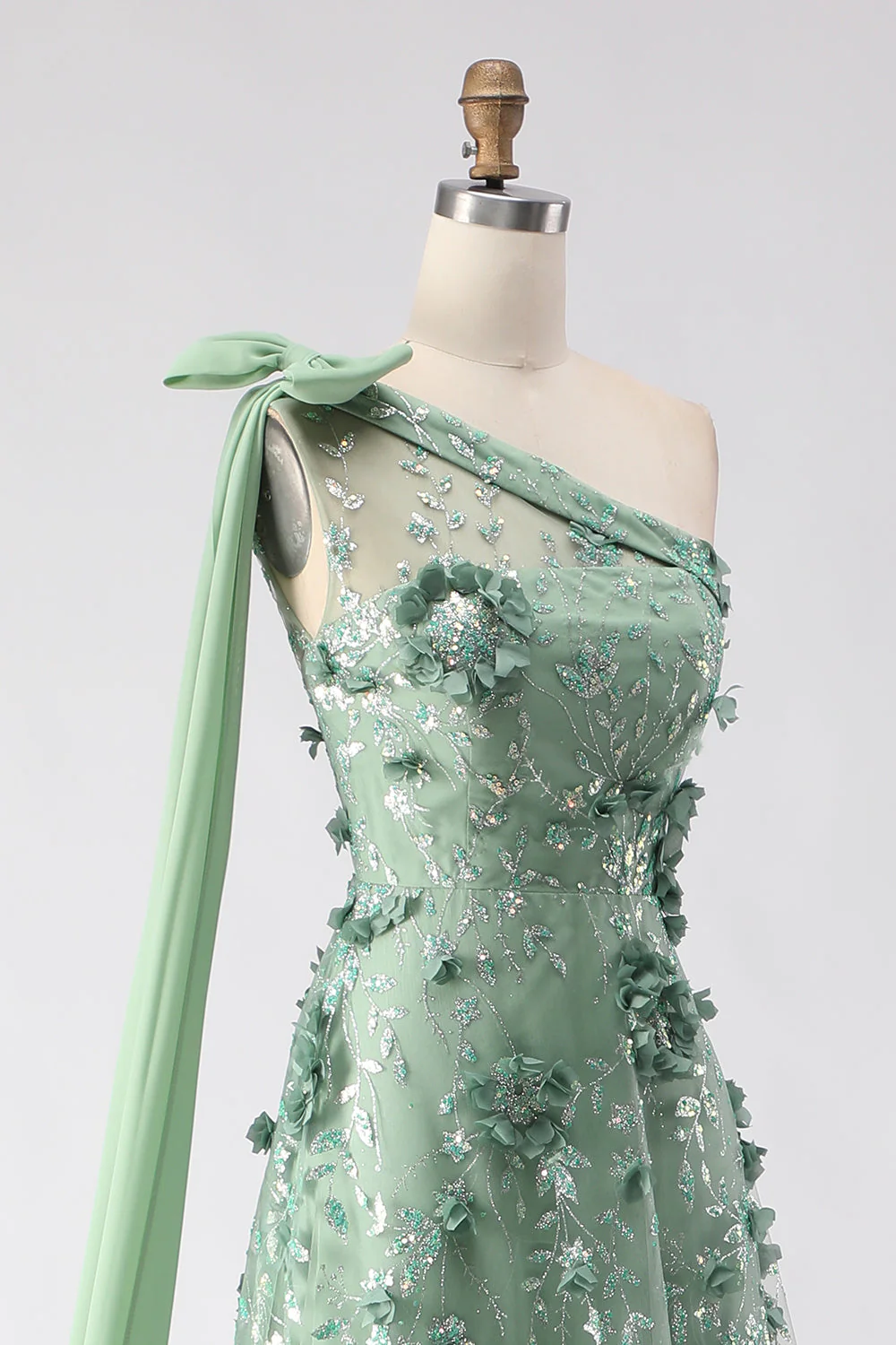 Eucalyptus Sequins ligne A à une épaule Fleurs 3D Robe de bal longue avec fente - Image 6
