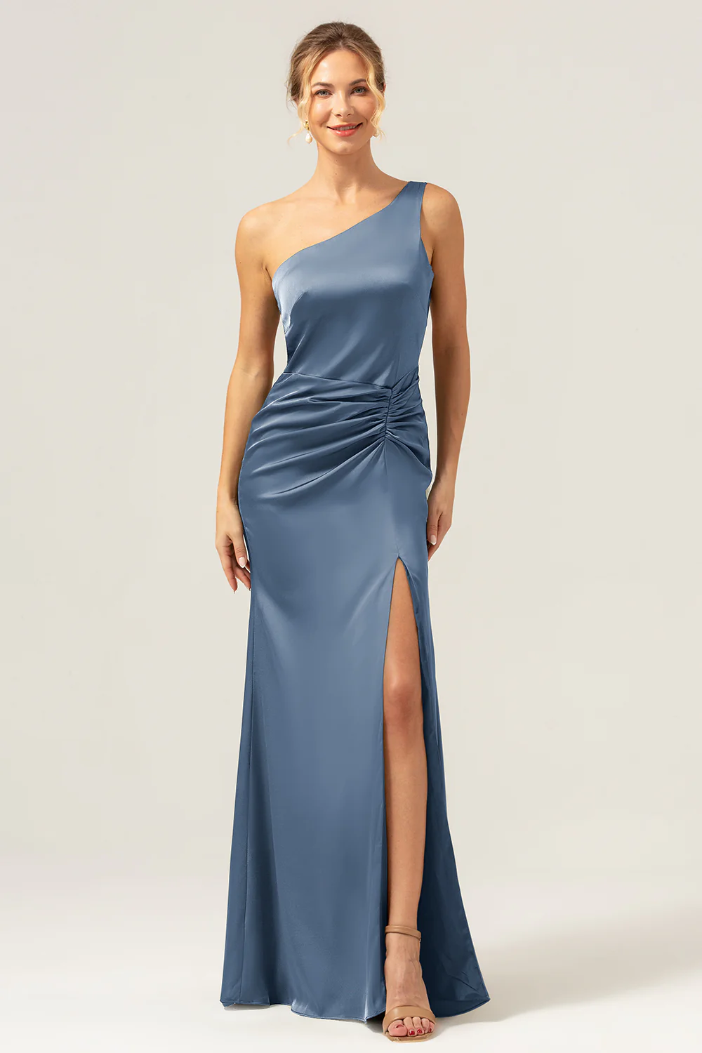 Eucalyptus Sirène Une Épaule Dos Nu Satin Longue Robe de Demoiselle D’honneur - Image 11