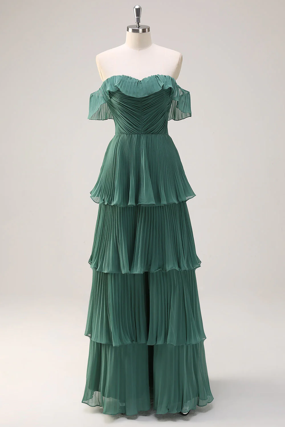 Robe de demoiselle d’honneur eucalyptus en A-line dénudée d’épaule plissée avec fente