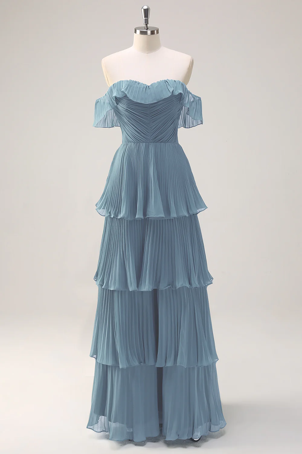 Robe de demoiselle d’honneur eucalyptus en A-line dénudée d’épaule plissée avec fente - Image 15