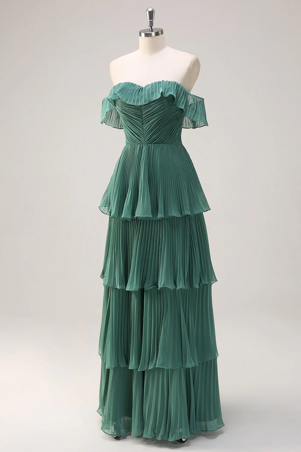 Robe de demoiselle d’honneur eucalyptus en A-line dénudée d’épaule plissée avec fente - Image 3