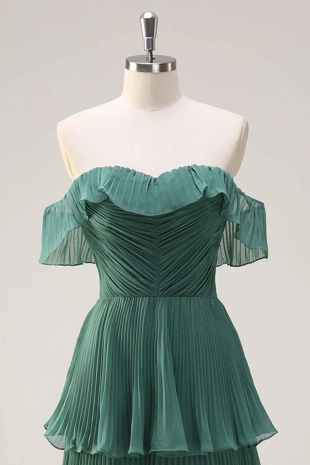 Robe de demoiselle d’honneur eucalyptus en A-line dénudée d’épaule plissée avec fente - Image 4