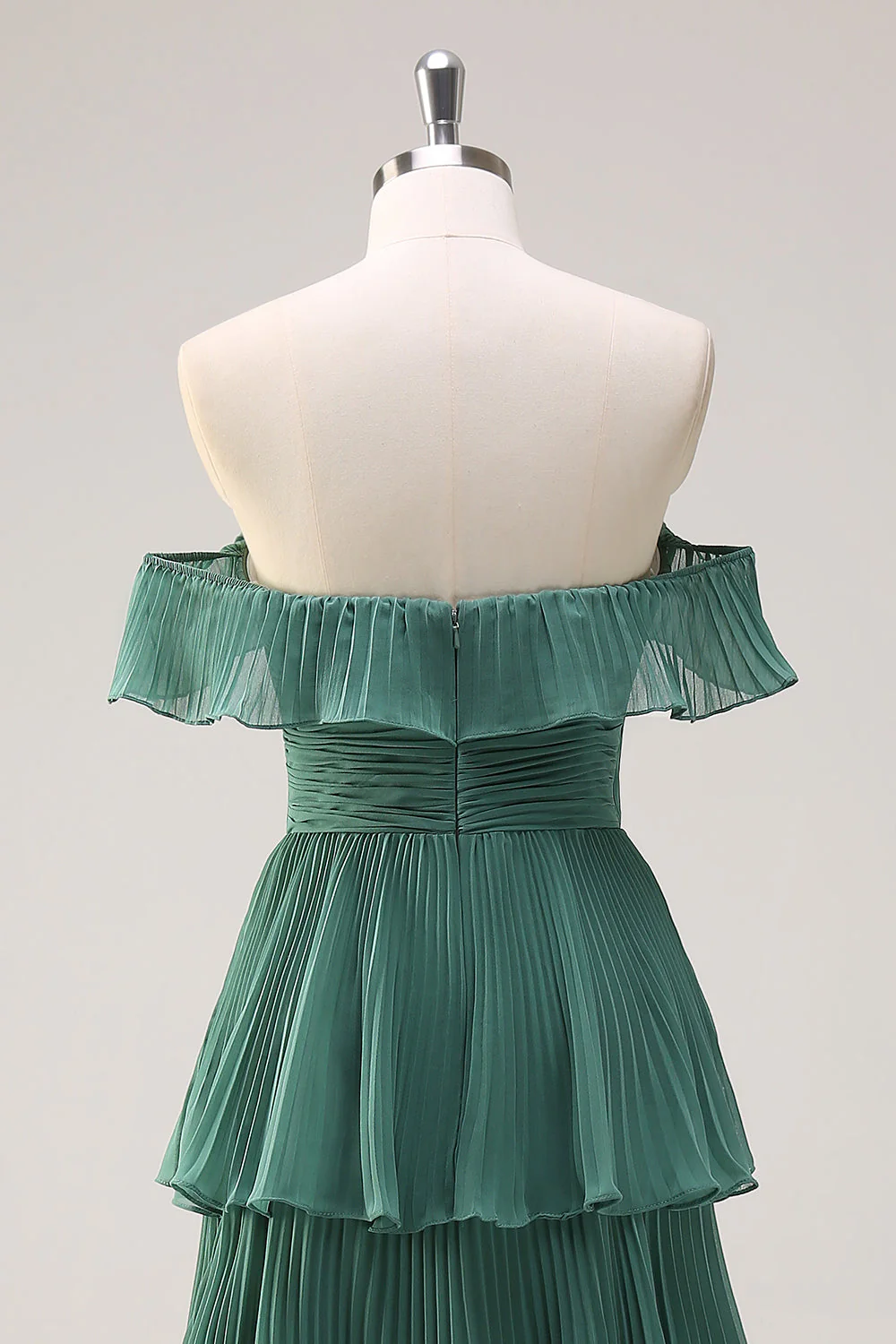 Robe de demoiselle d’honneur eucalyptus en A-line dénudée d’épaule plissée avec fente - Image 5
