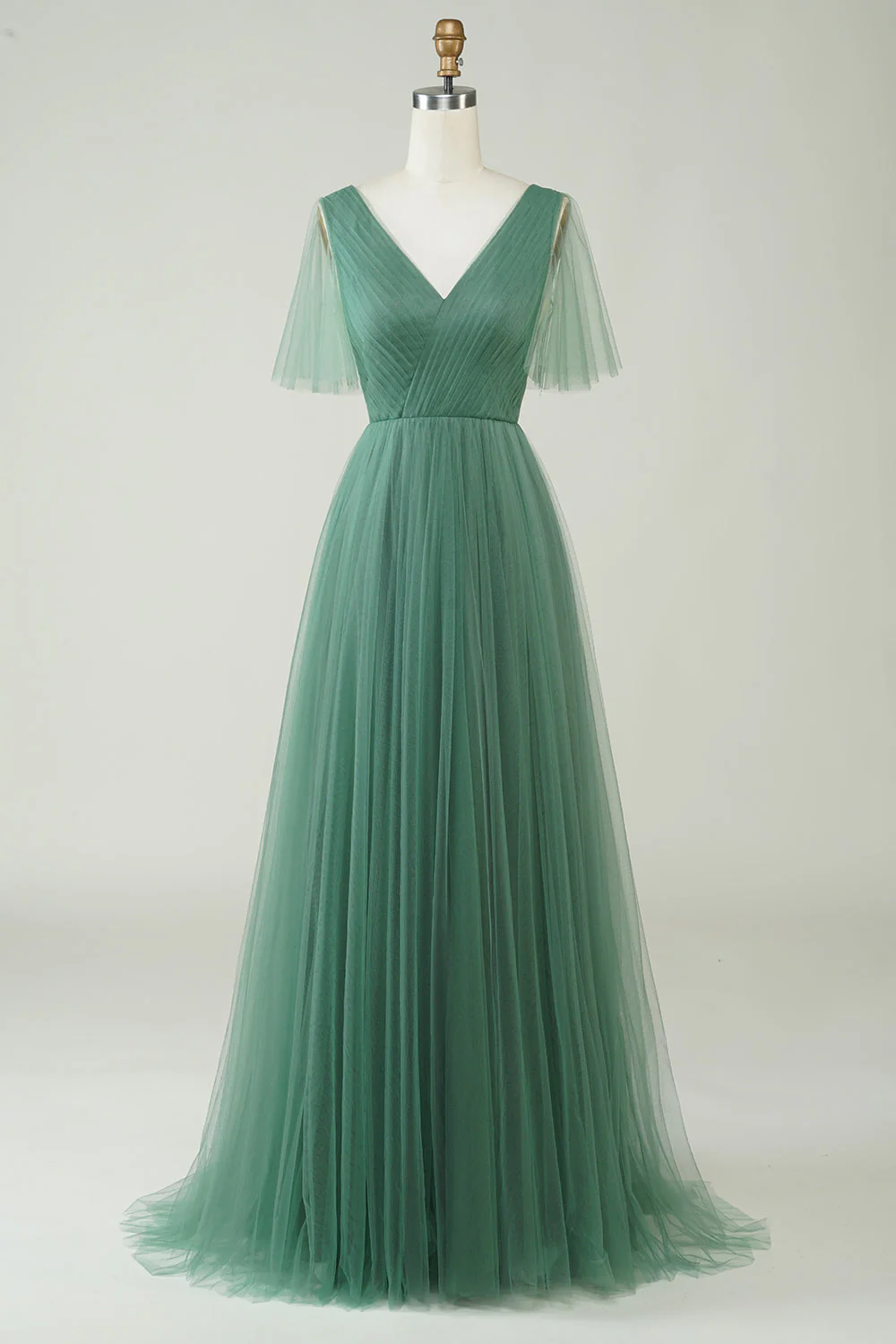 Eucalyptus V Col Dos Ouvert A-ligne Tulle Robe de demoiselle d’honneur