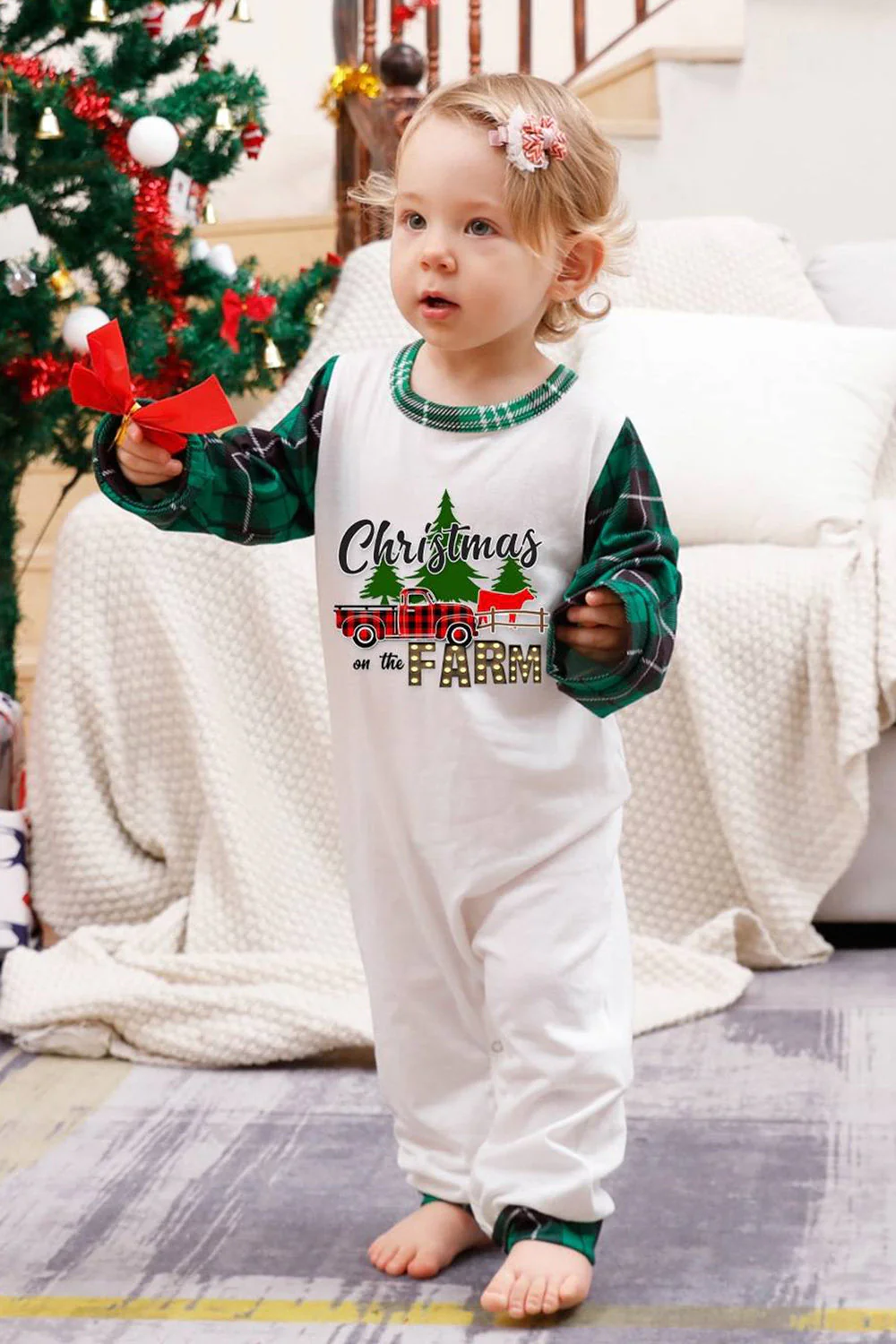 Famille à carreaux verts Joyeux ensembles de pyjama de Noël - Image 21