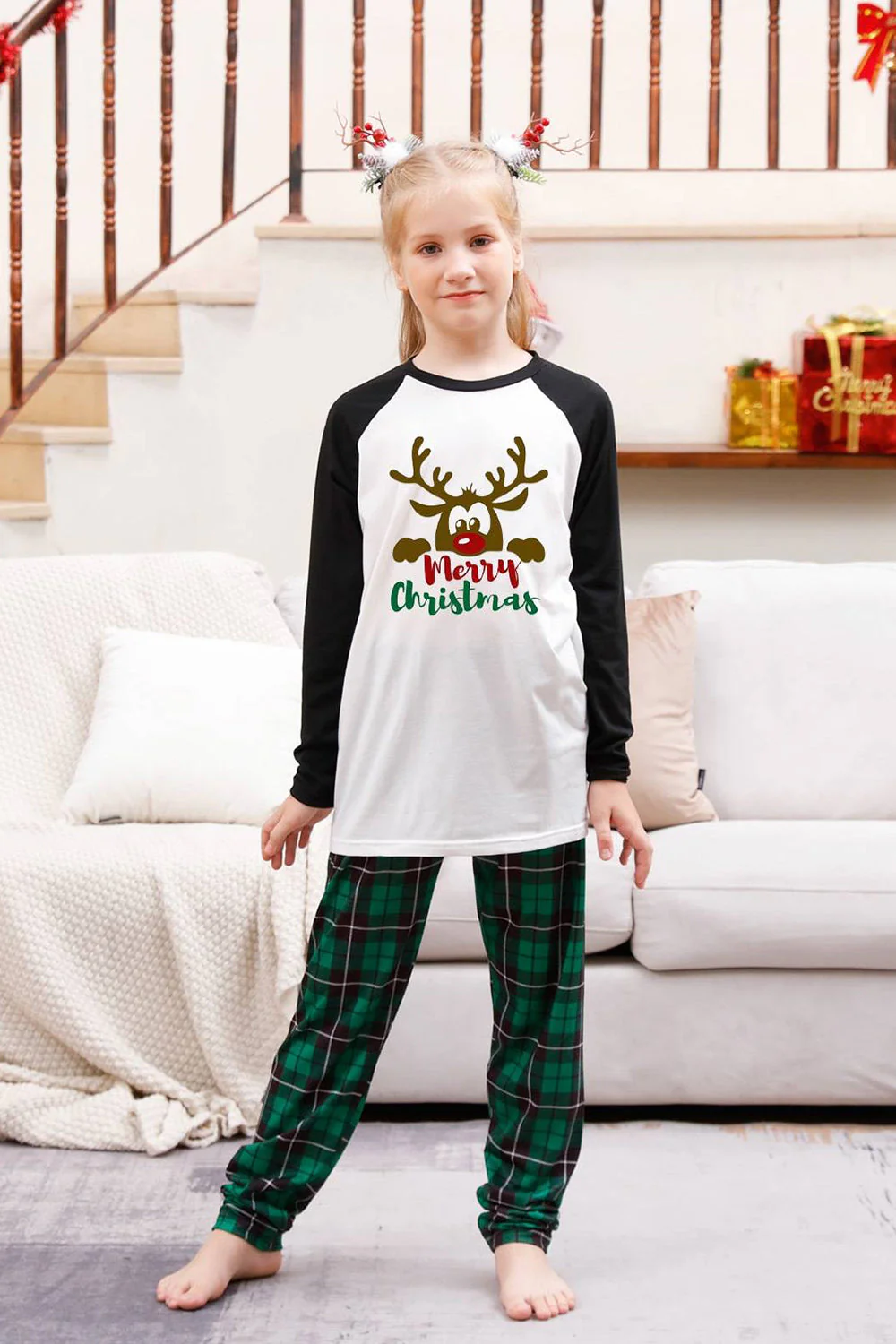 Famille à carreaux verts Joyeux ensembles de pyjama de Noël - Image 5