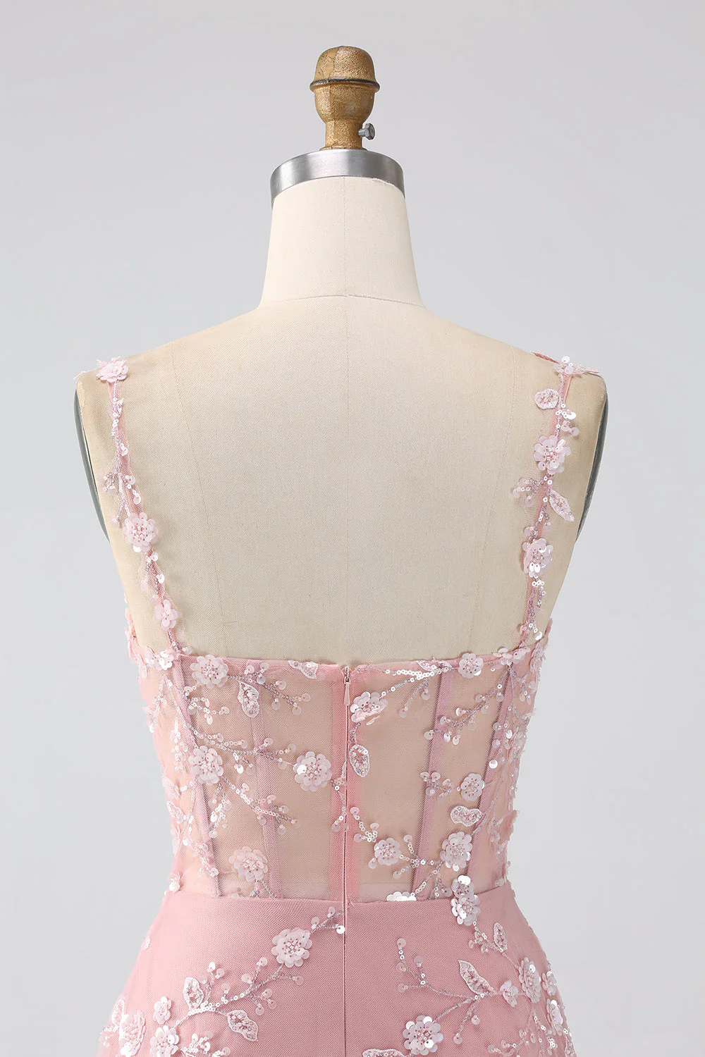 Robe de soirée à paillettes A-line avec bretelles spaghetti corset et fente - Image 7