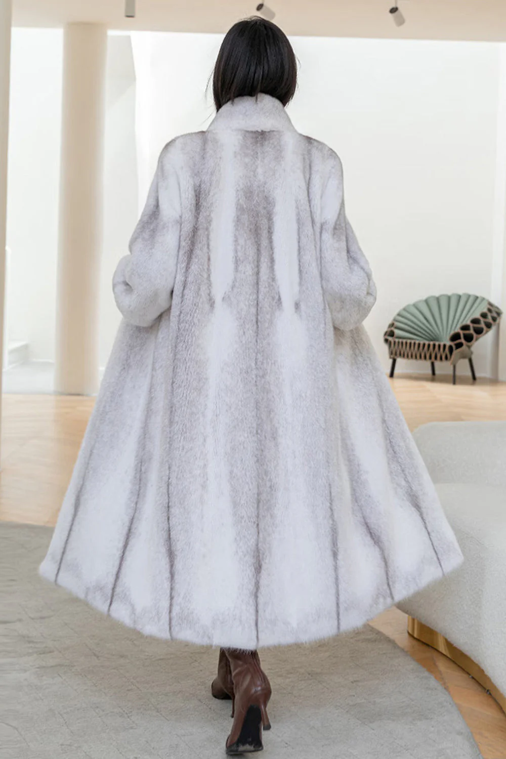 Fausse fourrure moelleuse blanche Manteau long manches longues - Image 2