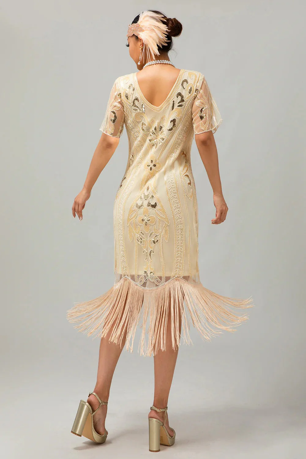 Flapper noir à paillettes dorées Robe moulante à franges des années 1920 - Image 13