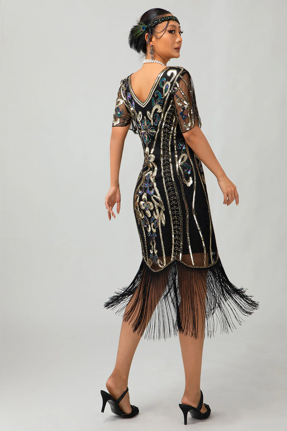Flapper Robe moulante à franges à sequins bordeaux des années 1920 - Image 10