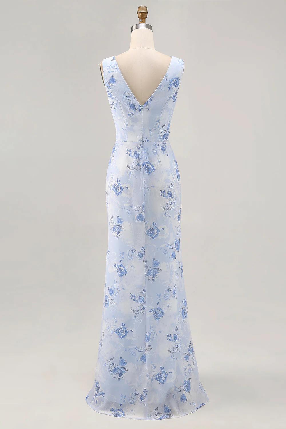 Fleur bleue col col gaine longue robe d’invité de mariage - Image 2