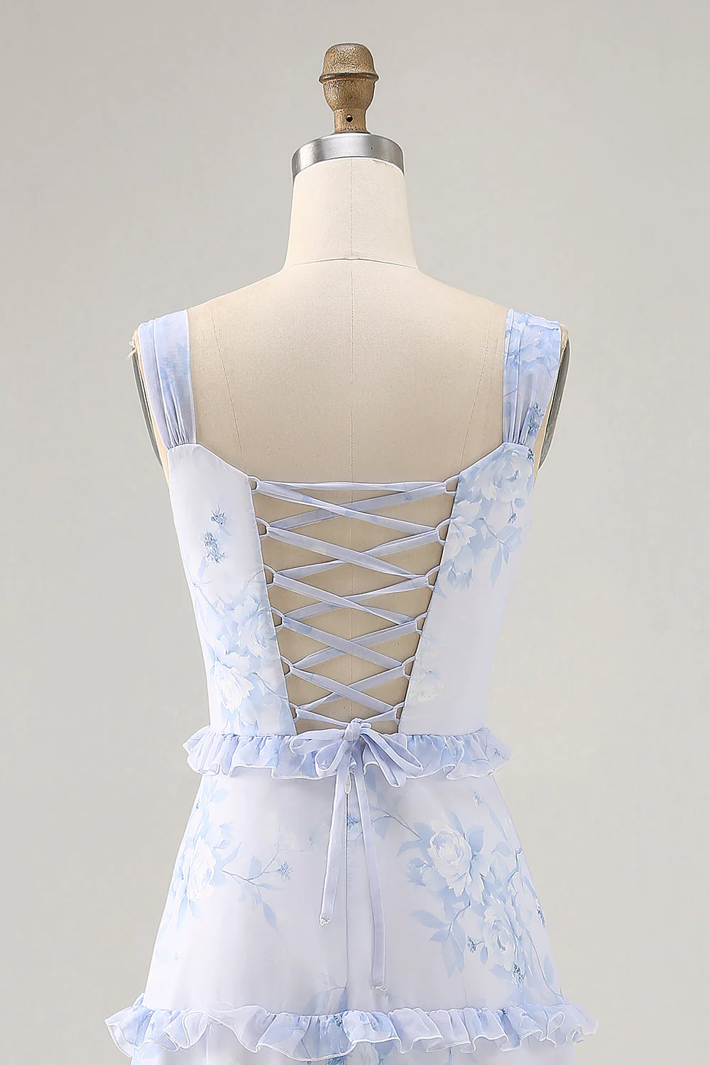Fleur bleue volantée imprimée une ligne longue robe d’invitée de mariage - Image 6
