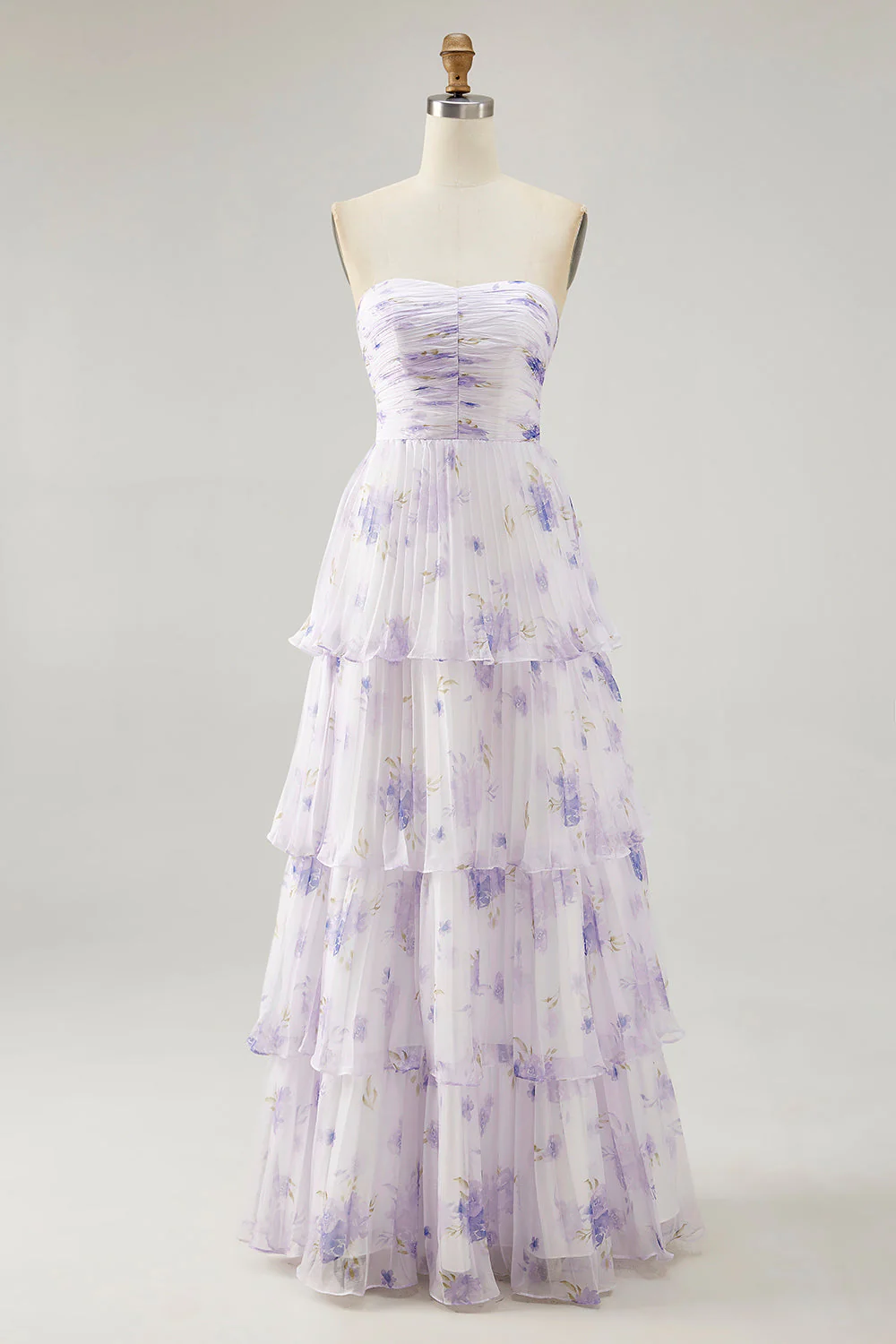 Fleur de lavande à plusieurs niveaux une ligne bustier plissé robe de demoiselle d’honneur
