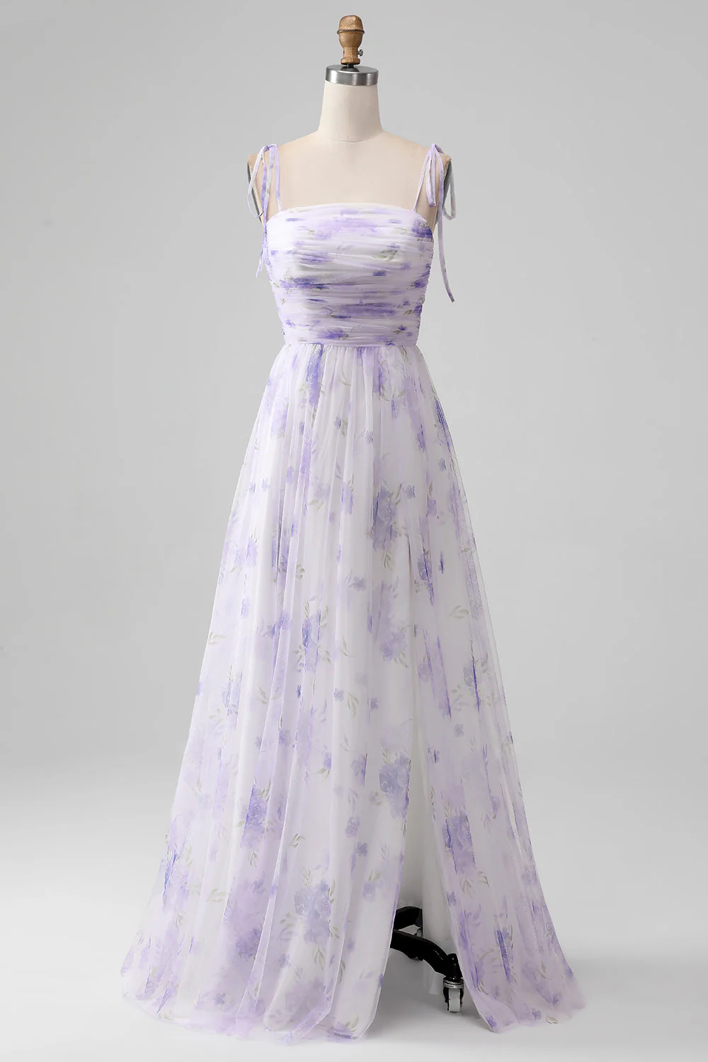 Fleur De Lavande Une Ligne Spaghetti Bretelles Robe Longue De Demoiselle D’honneur Avec Fente - Image 8