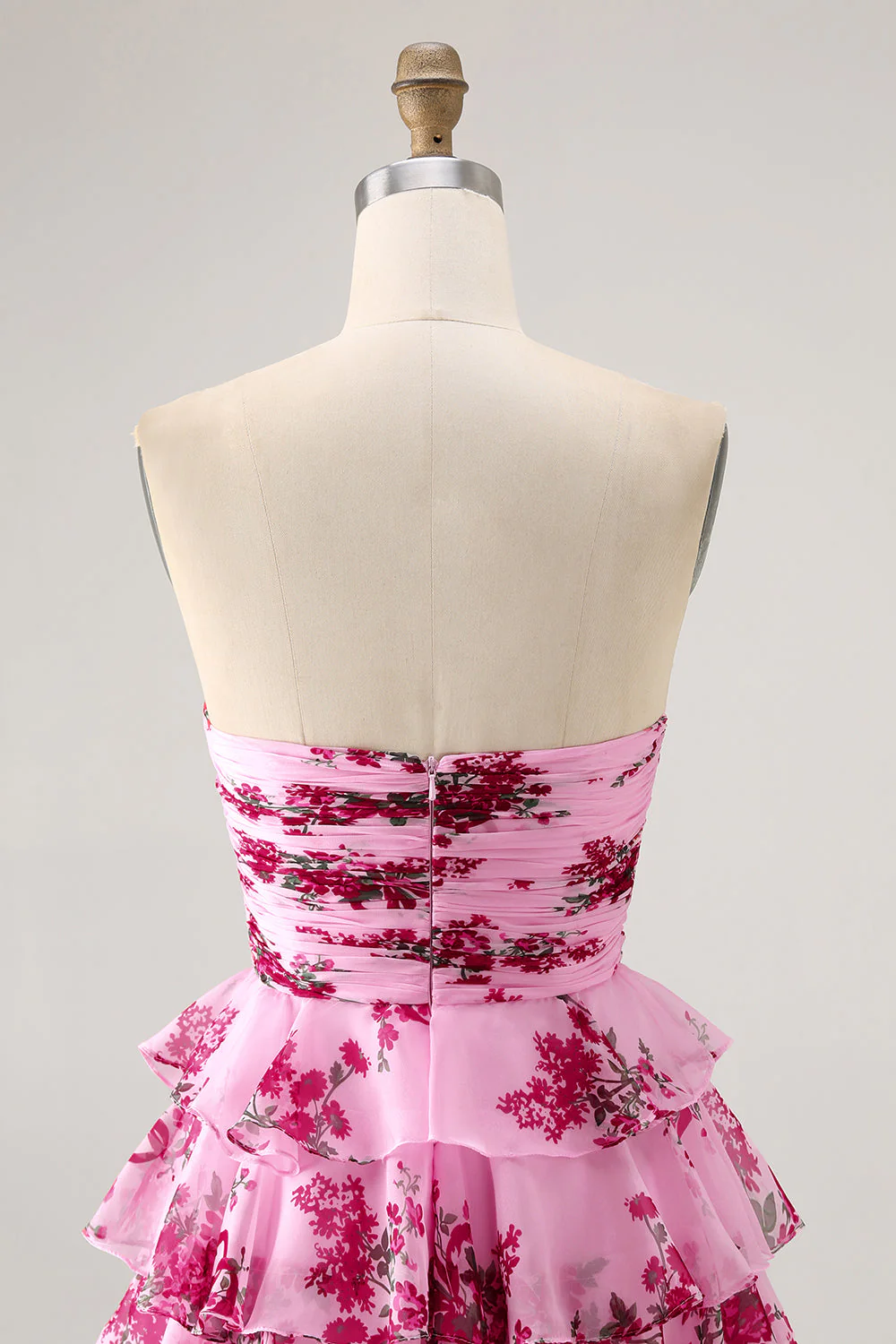 Fleur rose A-ligne sans bretelles à plusieurs niveaux Robe de cocktail avec noeud sur le devant - Image 6