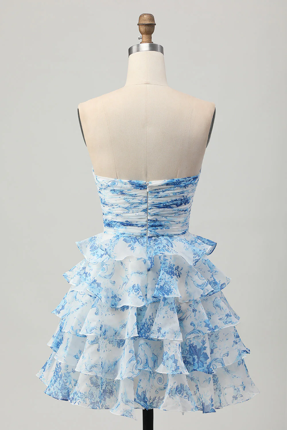 Fleur rose A-ligne sans bretelles à plusieurs niveaux Robe de cocktail avec noeud sur le devant - Image 8