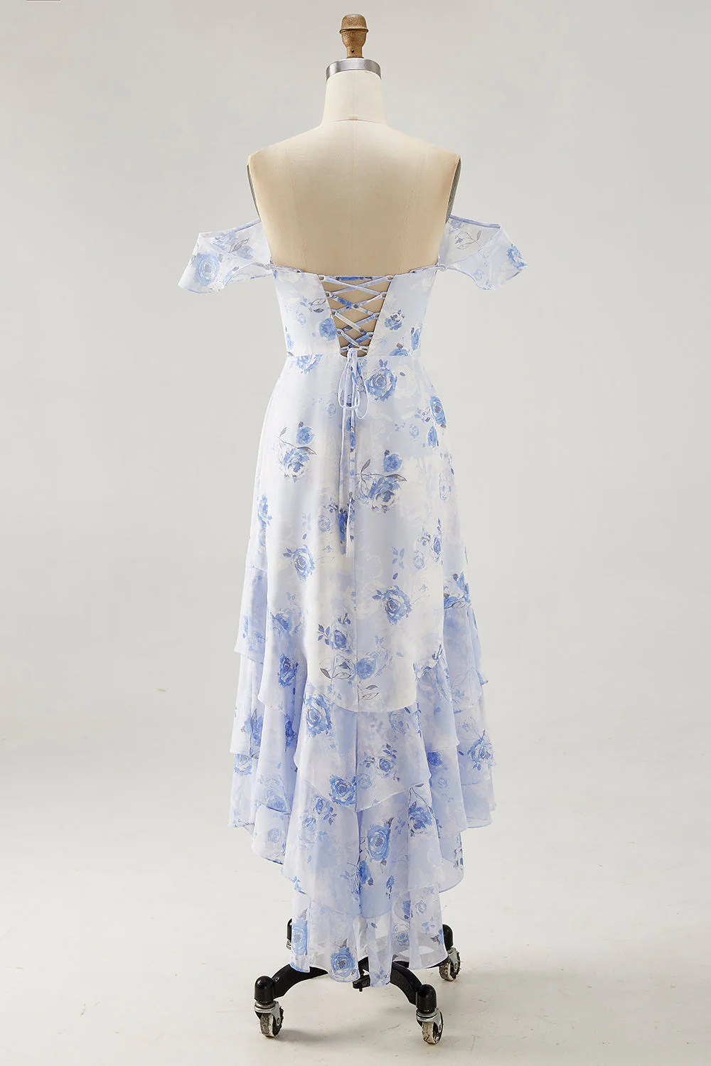 Fleur rose imprimée Une ligne Robe d’invitée de mariée à volants - Image 10