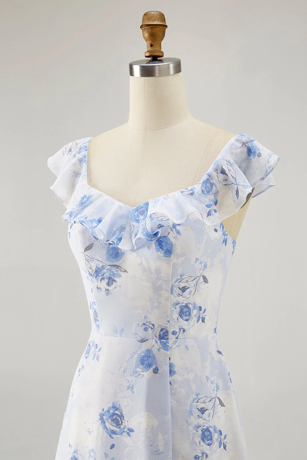 Fleur rose imprimée Une ligne Robe d’invitée de mariée à volants - Image 13