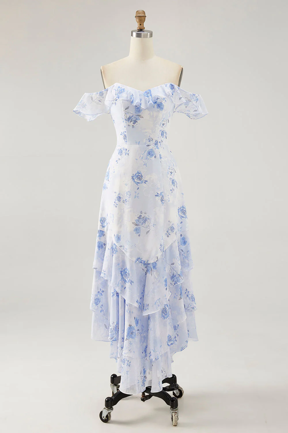 Fleur rose imprimée Une ligne Robe d’invitée de mariée à volants - Image 9