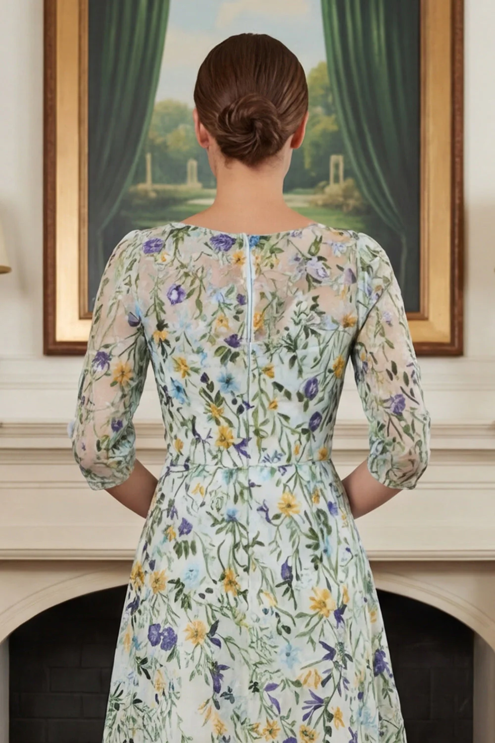 Robe pour mère de la mariée verte ligne A brodée manches 3/4 - Image 7