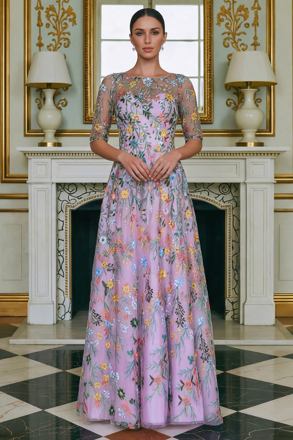 Robe pour mère de la mariée verte ligne A brodée manches 3/4 - Image 9