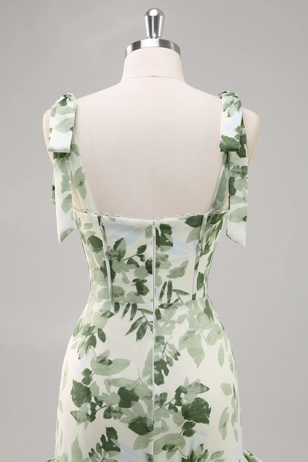 Fleur Verte Une Ligne Col Carré À Volants Longue Robe De Demoiselle D’honneur Avec Fente - Image 5
