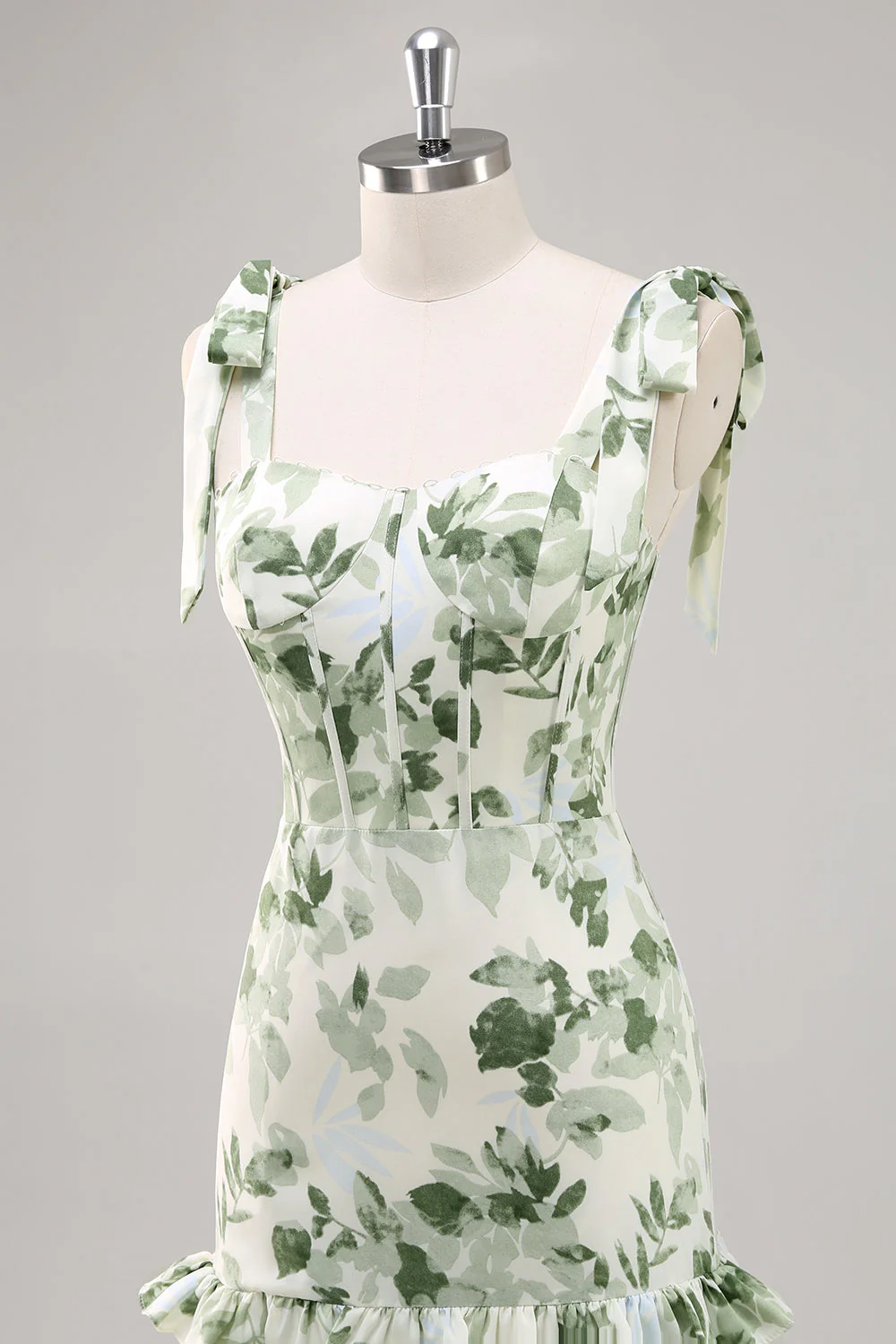 Fleur Verte Une Ligne Col Carré À Volants Longue Robe De Demoiselle D’honneur Avec Fente - Image 6