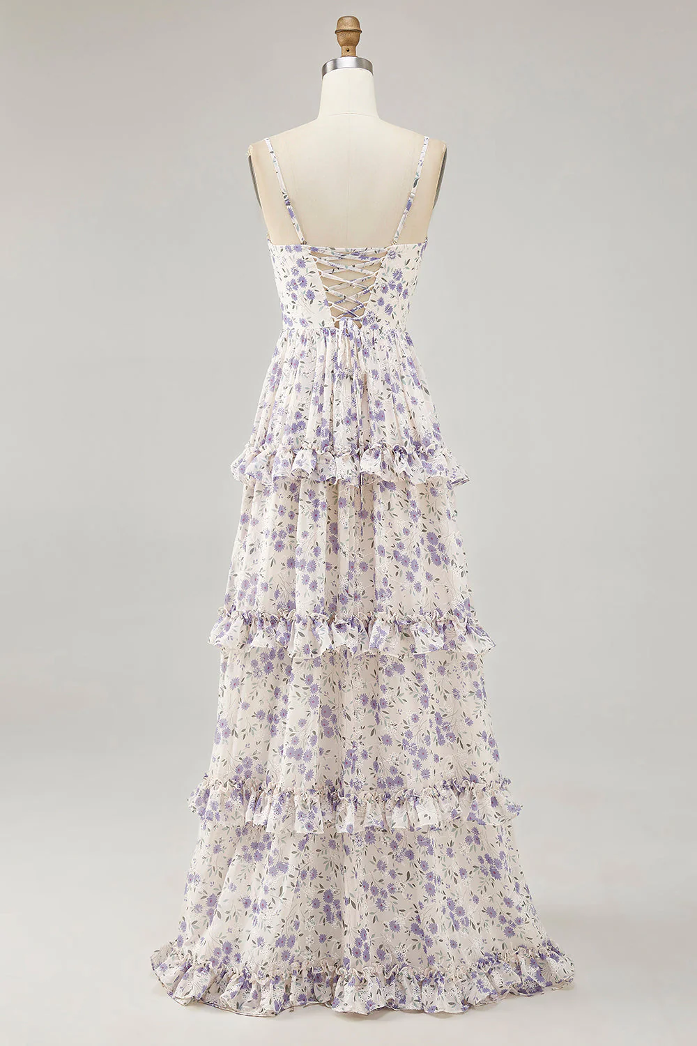 Fleur violette imprimée une ligne découpée robe d’invité de mariage avec fente - Image 2