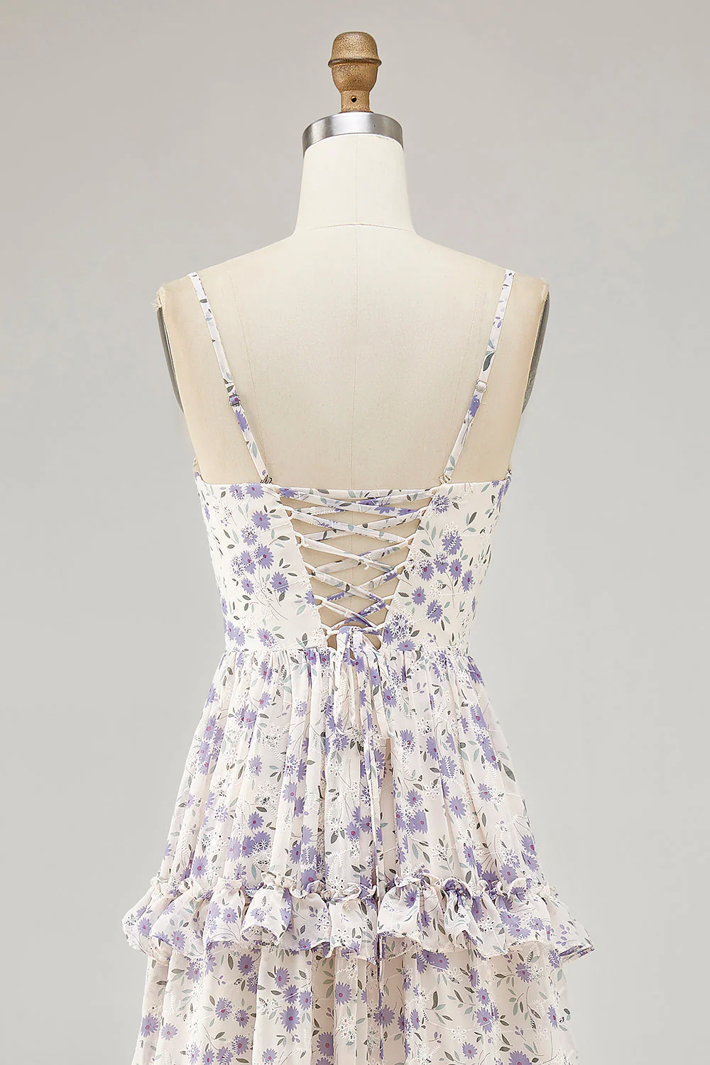 Fleur violette imprimée une ligne découpée robe d’invité de mariage avec fente - Image 5