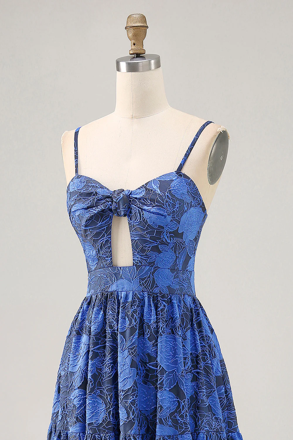 Floral A Ligne Bleu Spaghetti Bretelles Découpé Robe D’invitée De Mariage - Image 6
