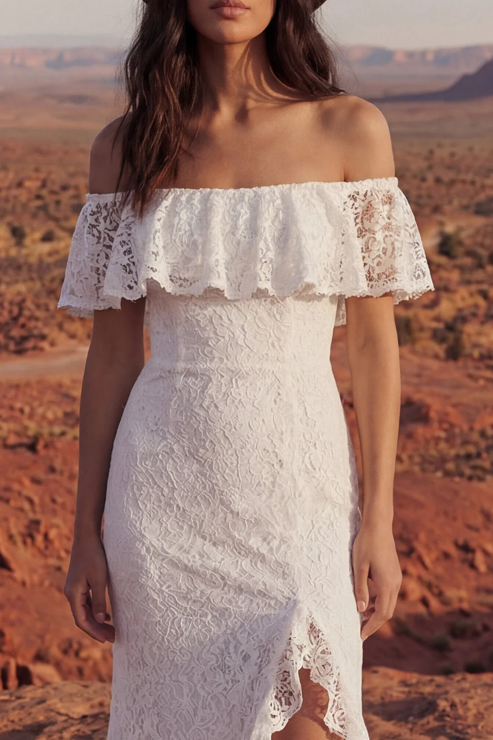Floral Ivory Mermaid Long Boho Wedding Dress with Ruffles - Image 3