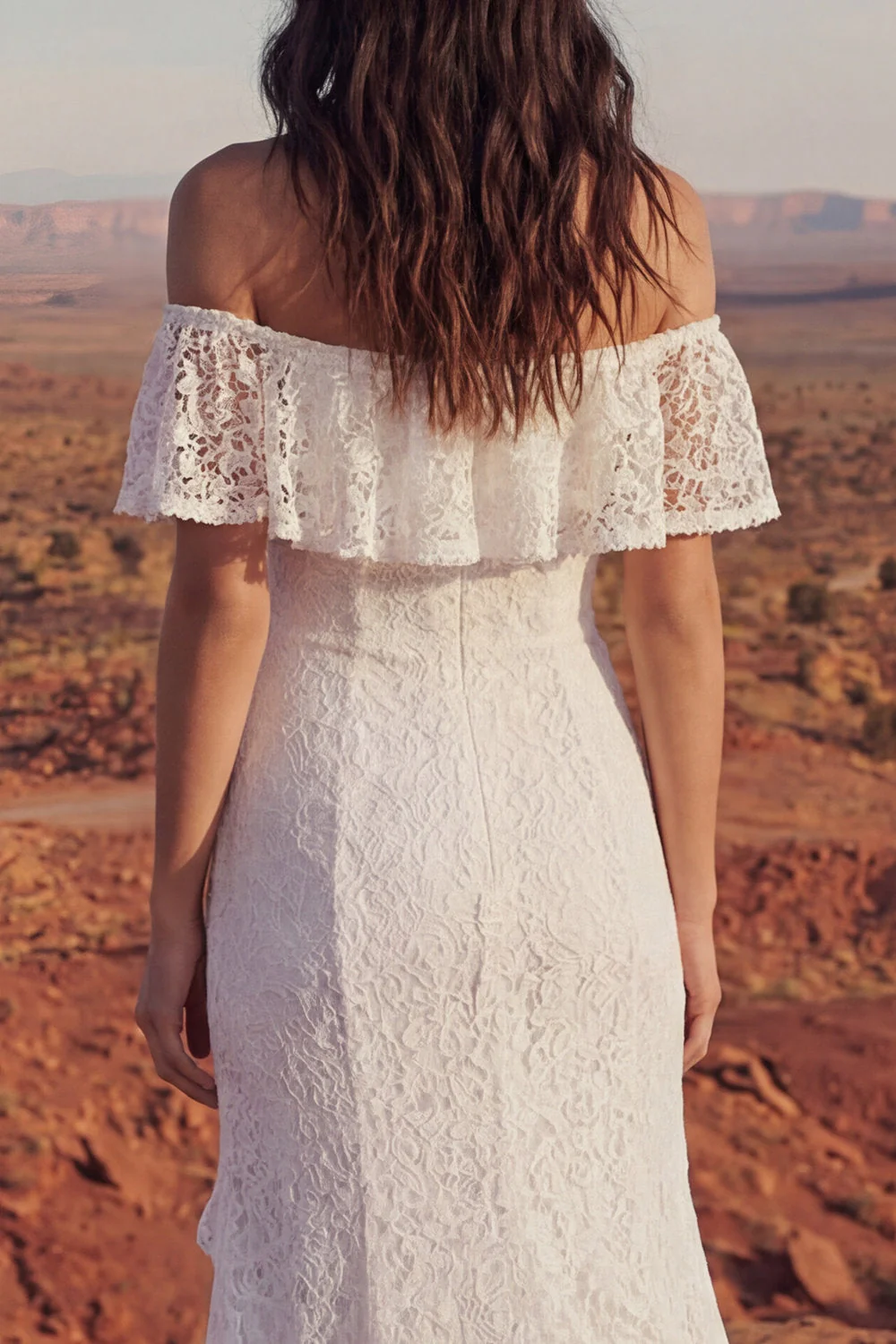 Floral Ivory Mermaid Long Boho Wedding Dress with Ruffles - Image 4