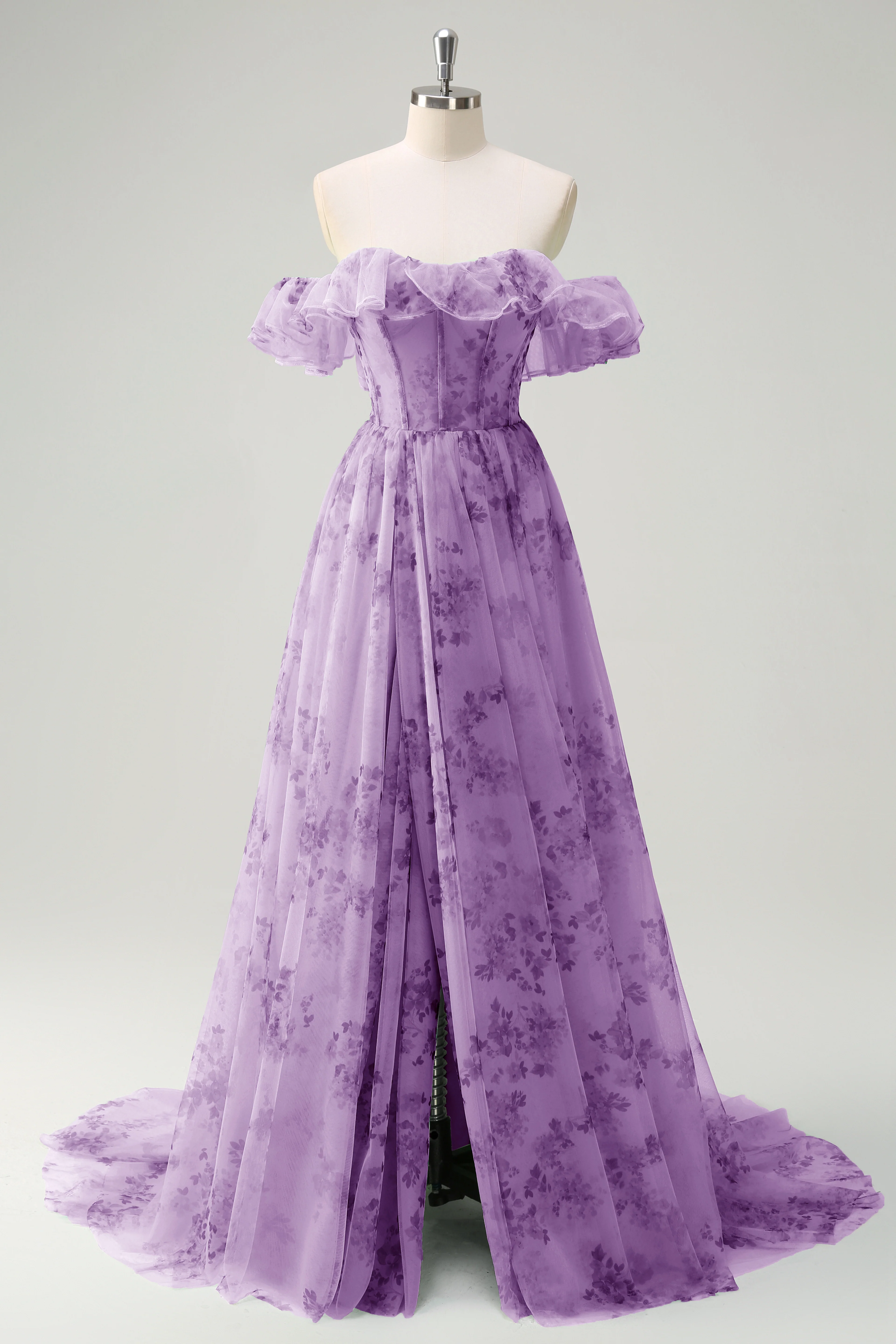 Vert Une ligne dénudée Corset à épaules Robe longue de Soirée à volants avec fente - Image 7