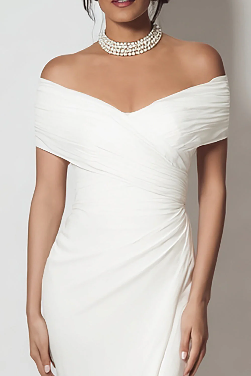 Robe de fiançailles longue fourreau blanc avec fente - Image 2