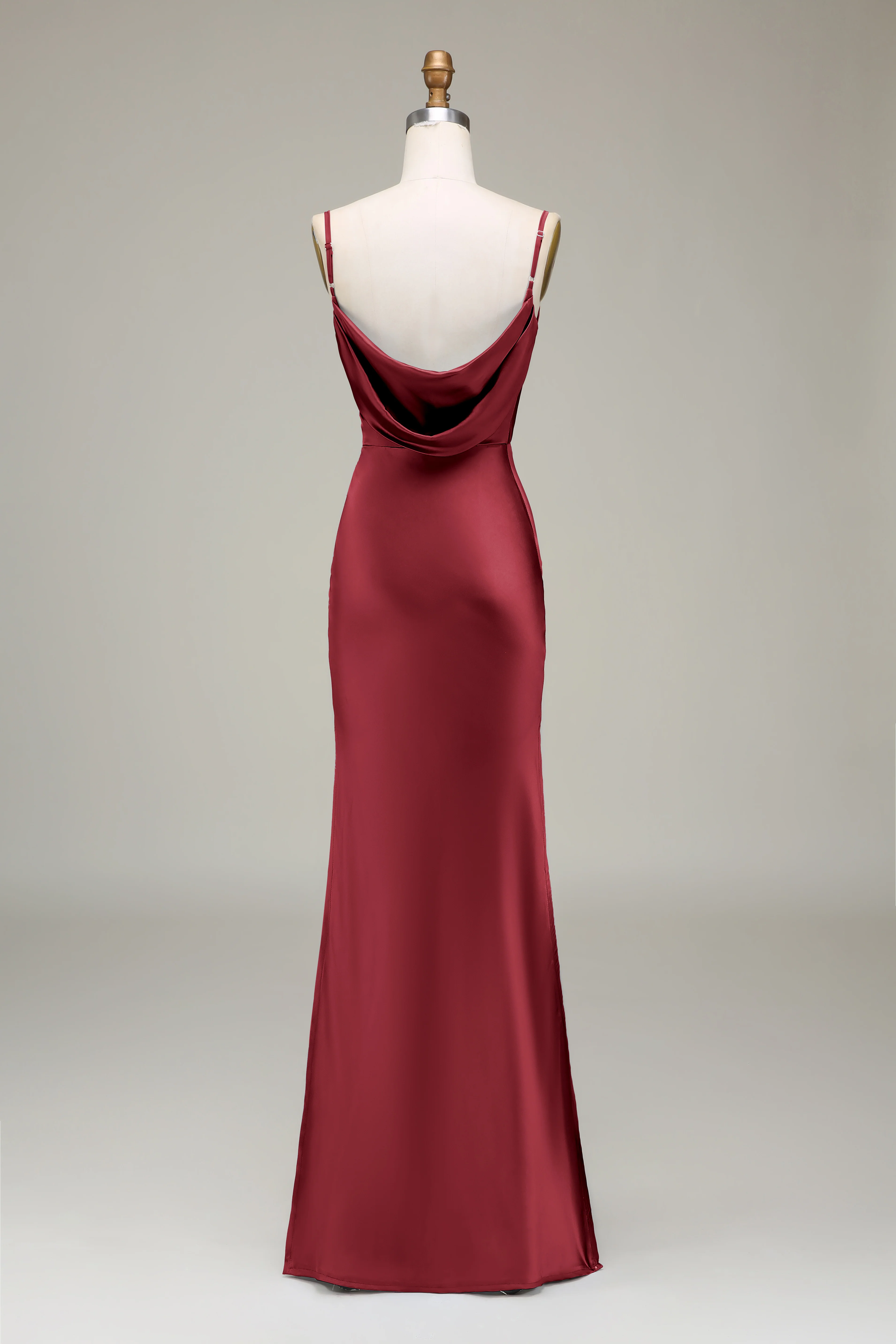 Robe de demoiselle d'honneur longue en satin bleu poudré à bretelles spaghetti - Image 12