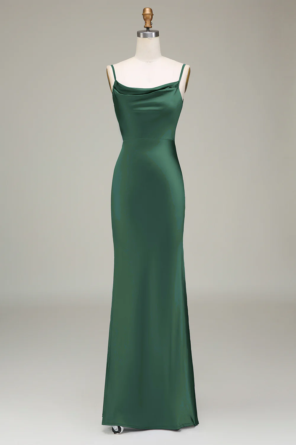 Robe de demoiselle d'honneur longue en satin bleu poudré à bretelles spaghetti - Image 13