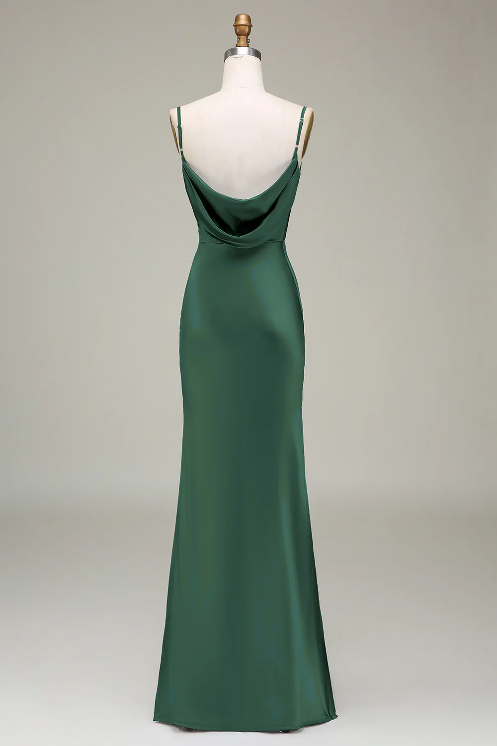Robe de demoiselle d'honneur longue en satin bleu poudré à bretelles spaghetti - Image 14