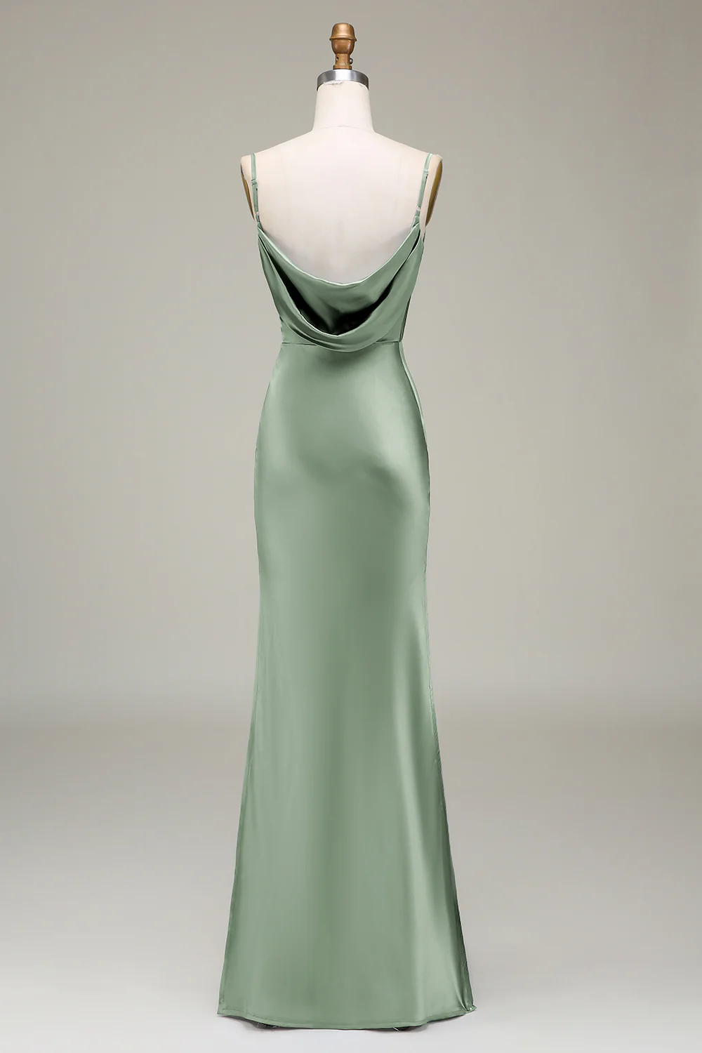 Robe de demoiselle d'honneur longue en satin bleu poudré à bretelles spaghetti - Image 16