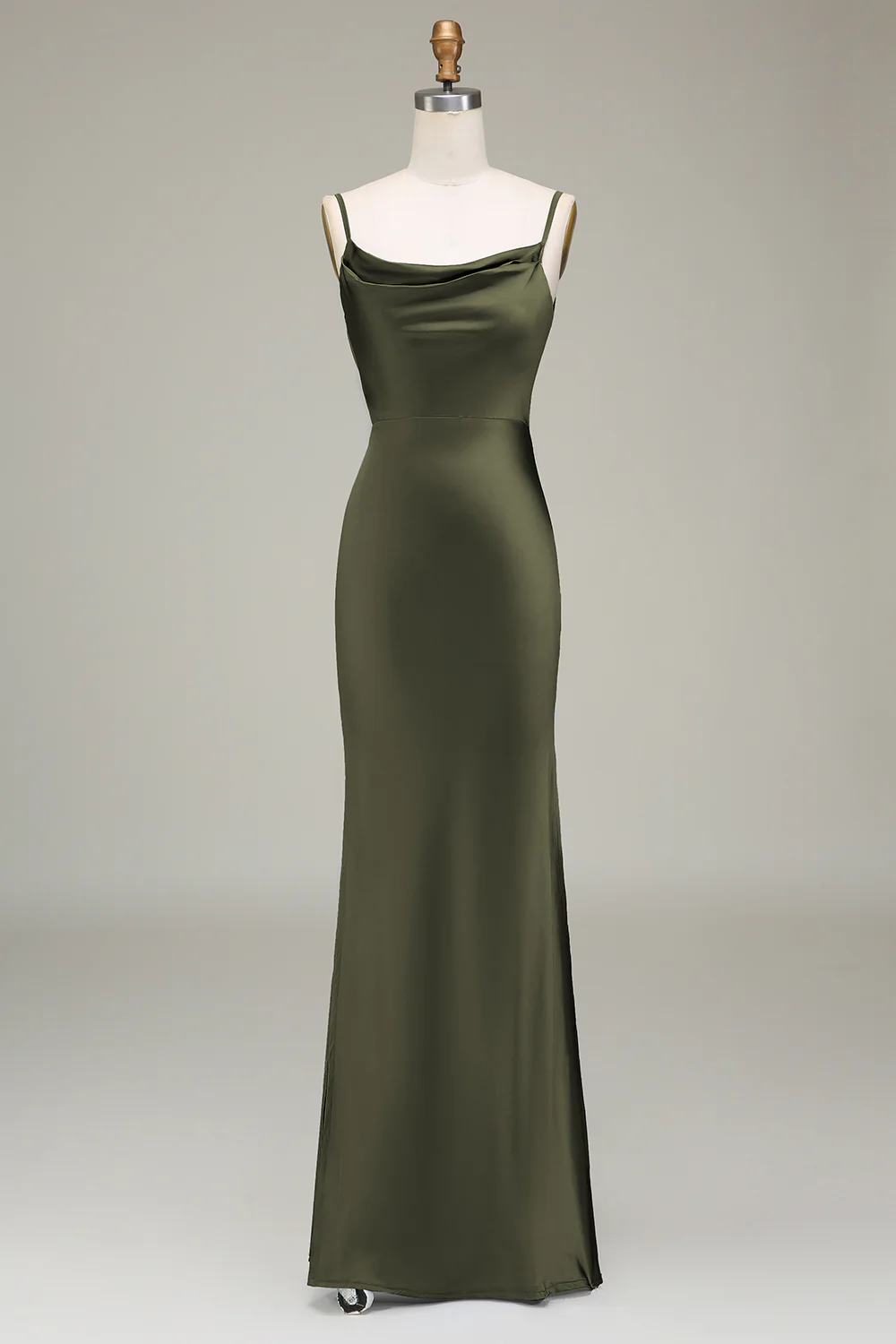 Robe de demoiselle d'honneur longue en satin bleu poudré à bretelles spaghetti - Image 18