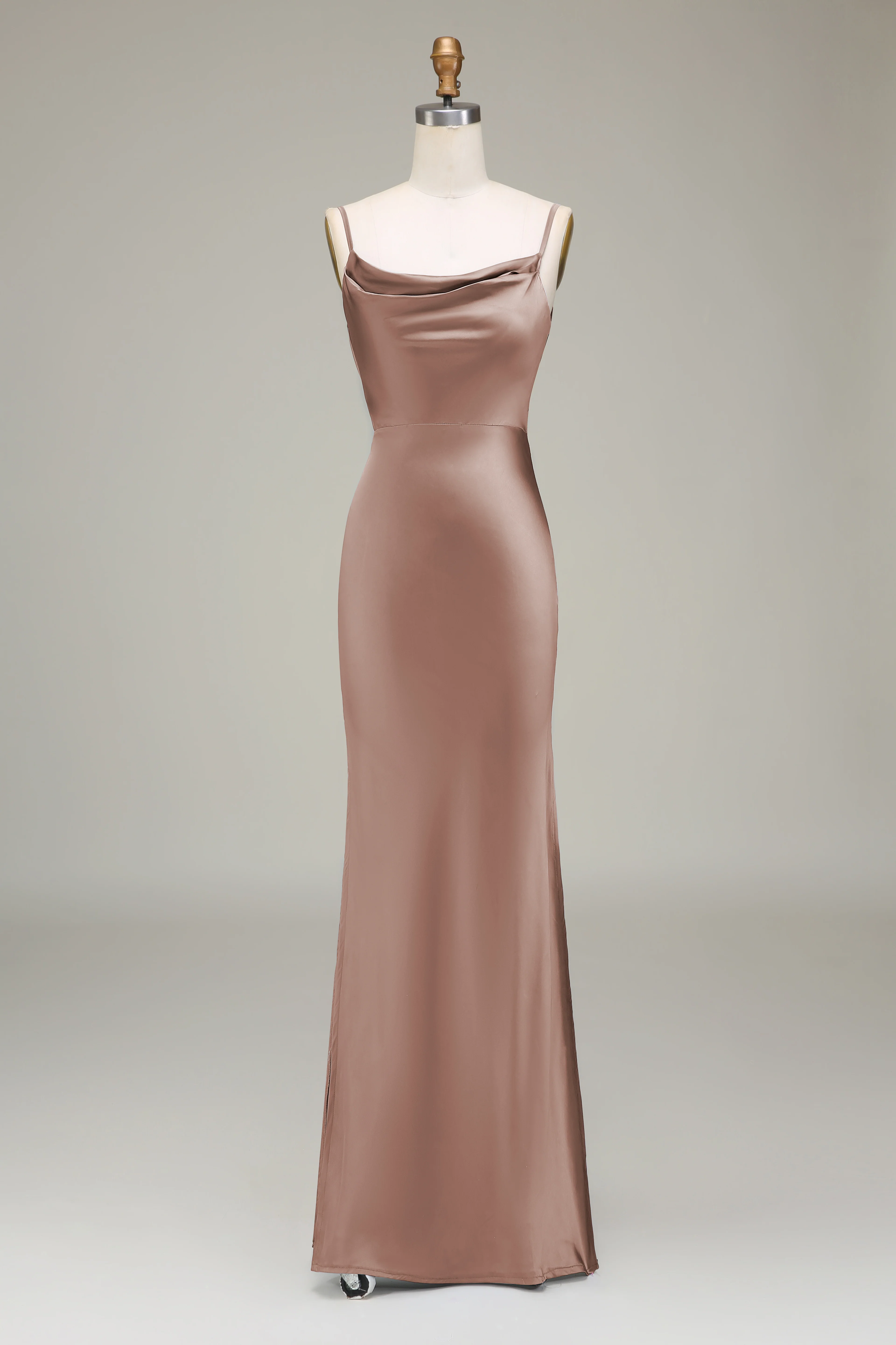 Robe de demoiselle d'honneur longue en satin bleu poudré à bretelles spaghetti - Image 19