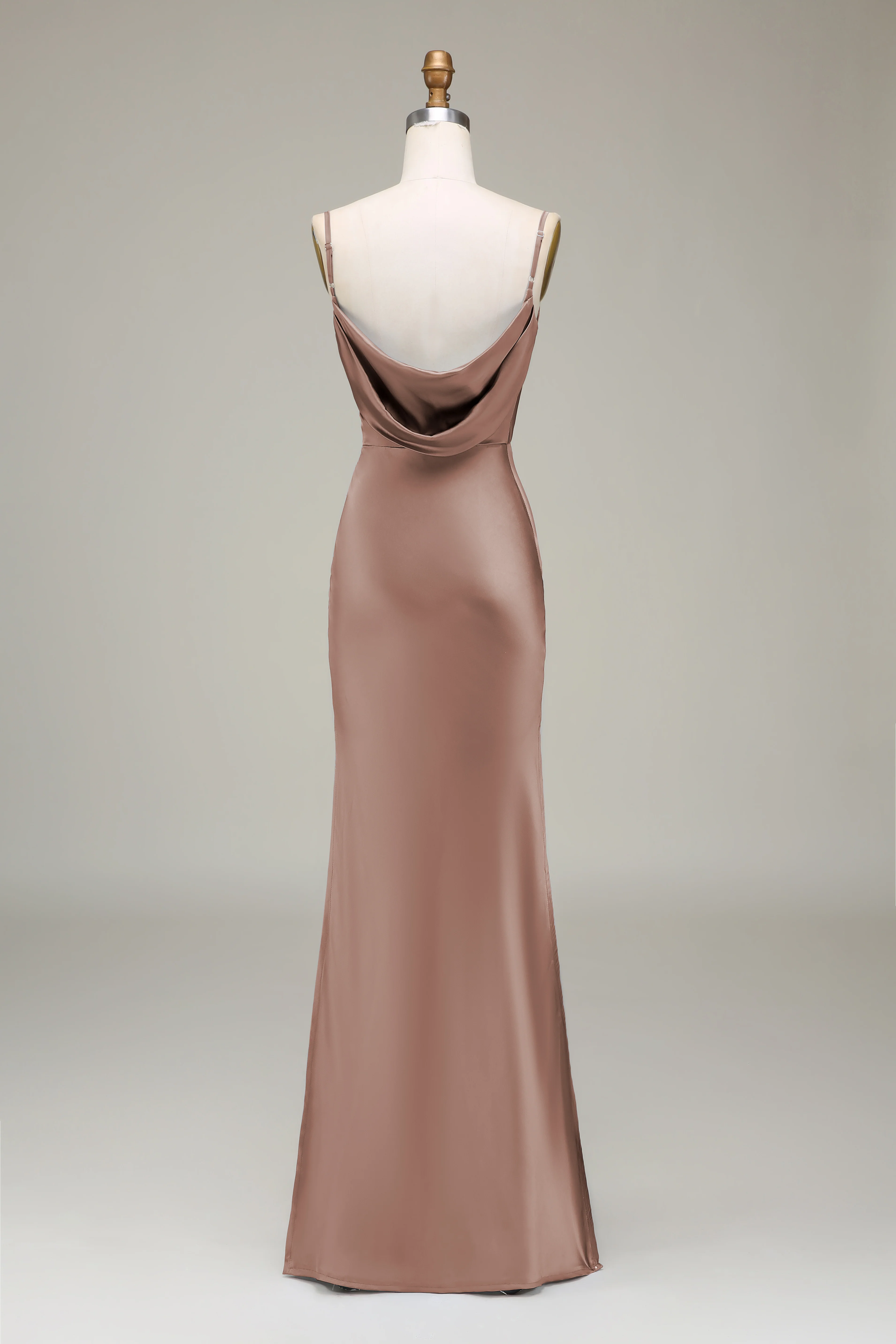 Robe de demoiselle d'honneur longue en satin bleu poudré à bretelles spaghetti - Image 20