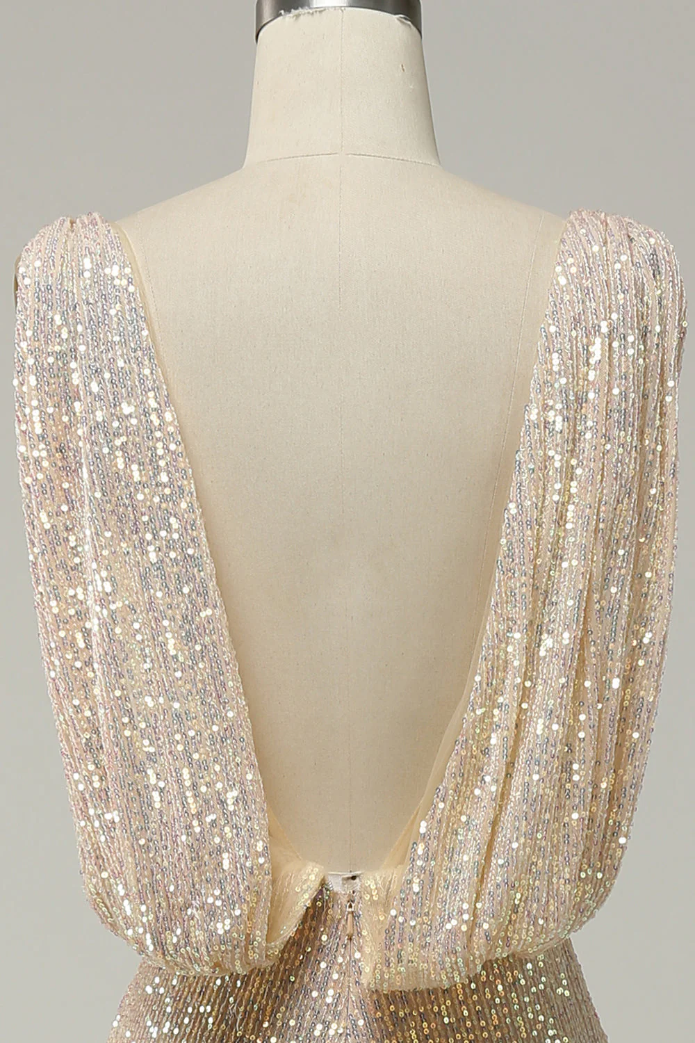 Fourreau Col V profond Champagne Paillettes Robe longue de bal avec Split Front - Image 6