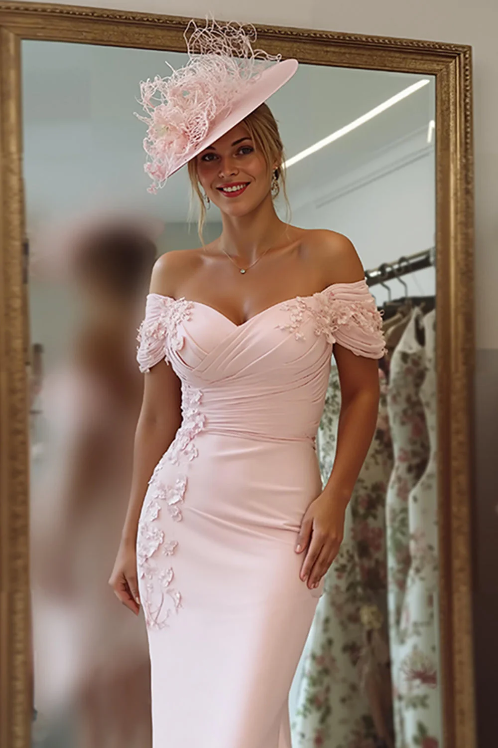 Fourreau Épaule Dénudée Fard à joues Rose Mère De La Robe De La Mariée Avec Appliques - Image 2