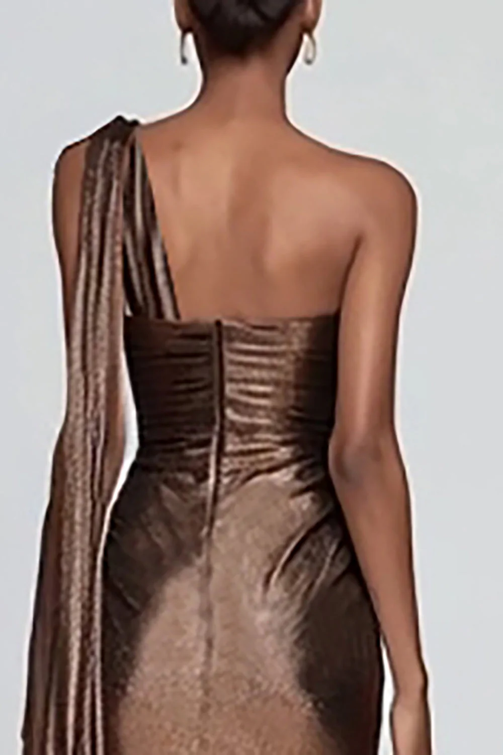 Fourreau marron une épaule froncé Maxi robe formelle avec fente - Image 4