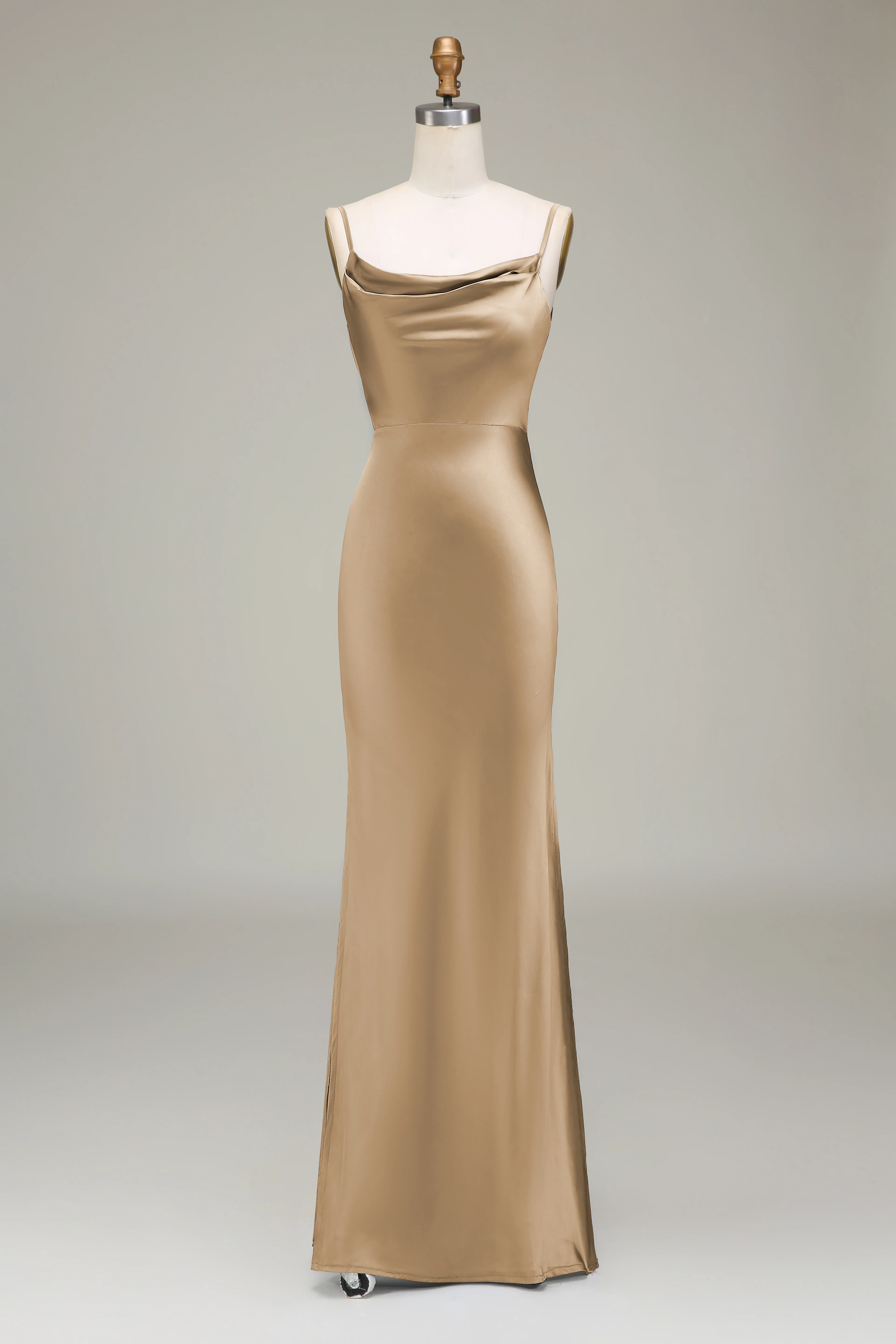 Fourreau Sauge poussiéreuse Spaghetti Bretelles Satin Longue robe de demoiselle d’honneur - Image 19