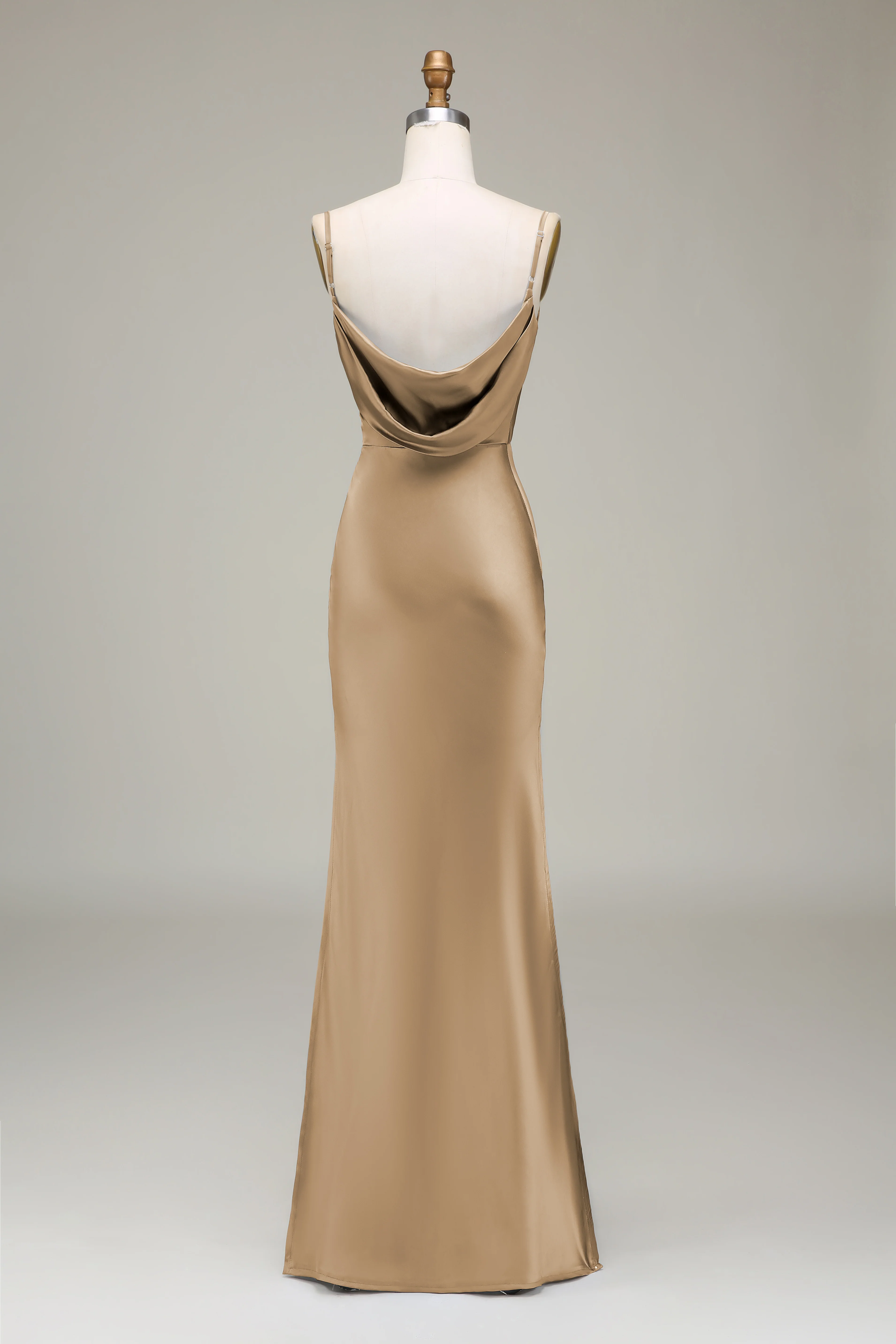 Fourreau Sauge poussiéreuse Spaghetti Bretelles Satin Longue robe de demoiselle d’honneur - Image 20