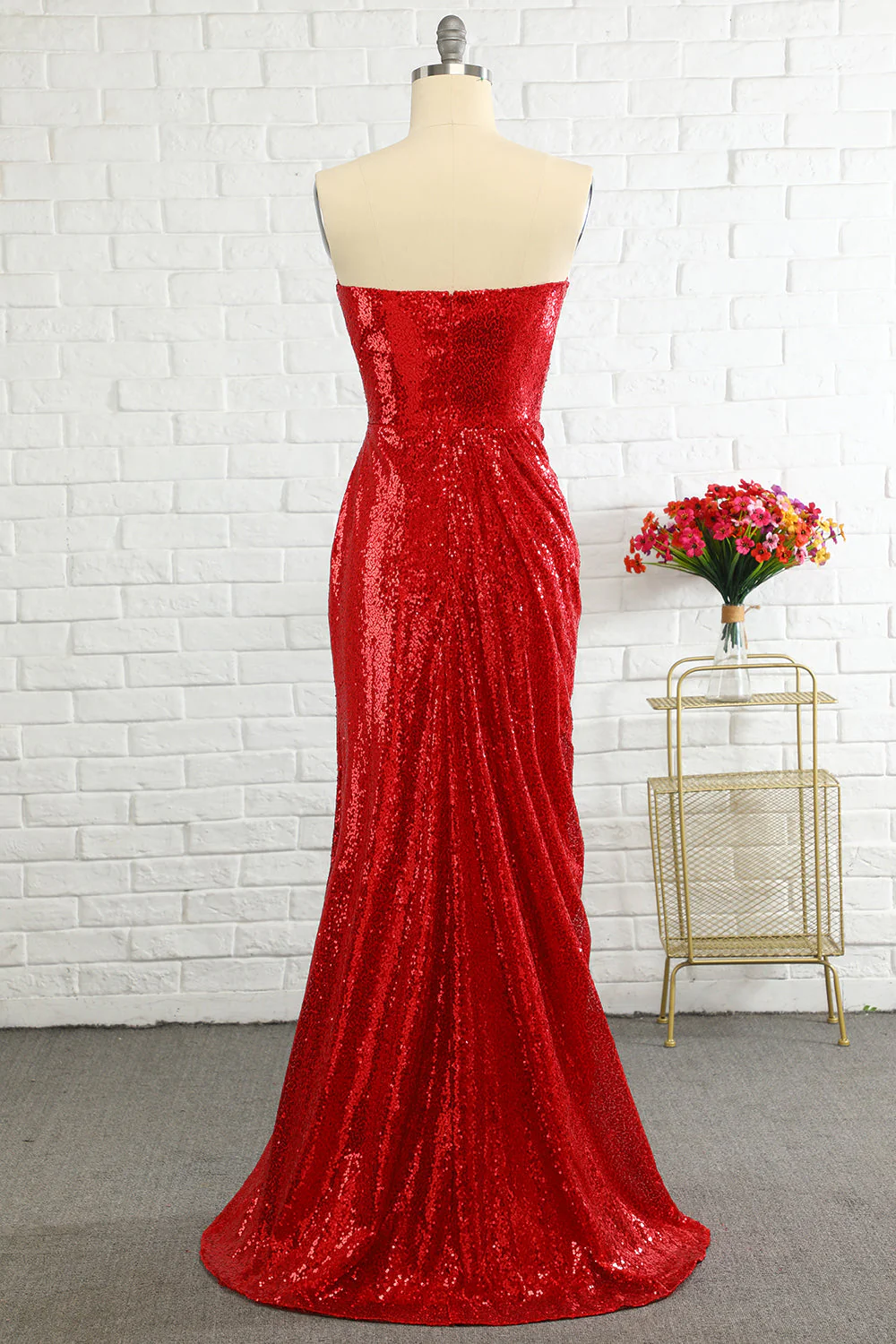 Fourreau Sweetheart Red Sequins Robe de bal avec paillettes - Image 2